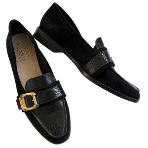 EUC Vince Camuto Leather Cenkanda Good Buckle Loafers Black Size 7.5